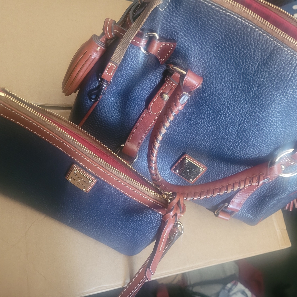 Dooney & Bourke Navy, Brown Leather Handbag Set - Picture 7 of 16